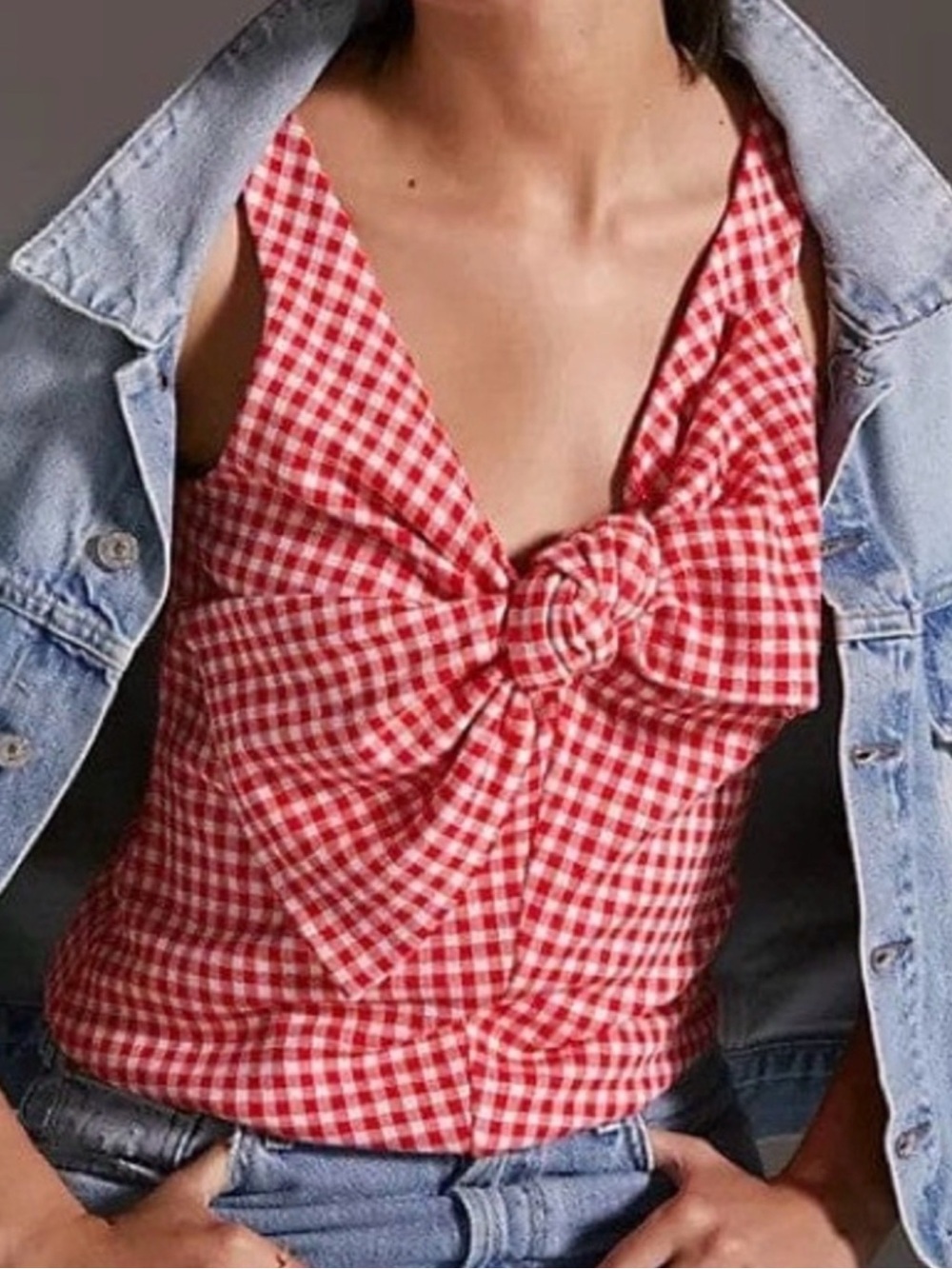 Anthropologie Eva Franco Gingham Top Bow Detail NWT
